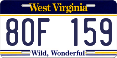 WV license plate 8OF159