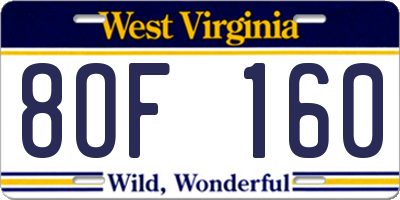WV license plate 8OF160