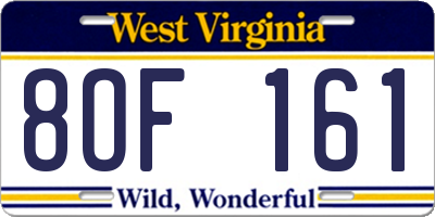 WV license plate 8OF161