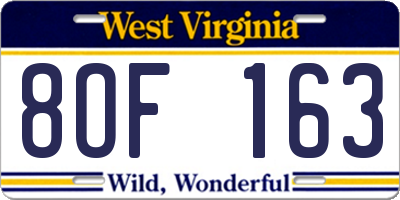 WV license plate 8OF163