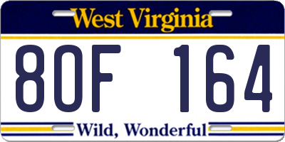 WV license plate 8OF164