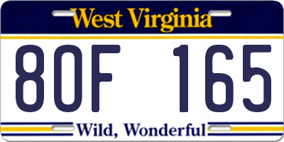 WV license plate 8OF165