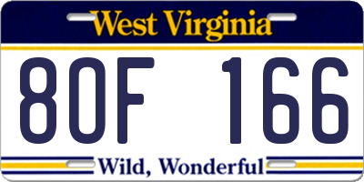 WV license plate 8OF166