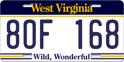 WV license plate 8OF168