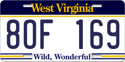 WV license plate 8OF169