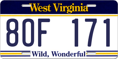 WV license plate 8OF171