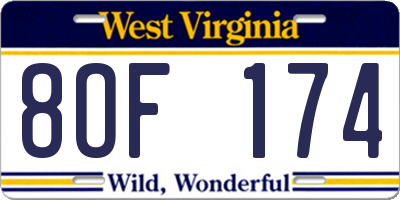 WV license plate 8OF174