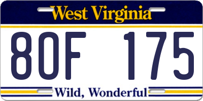 WV license plate 8OF175