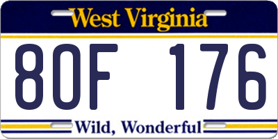 WV license plate 8OF176