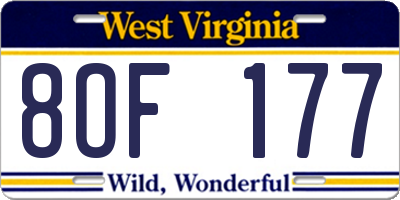 WV license plate 8OF177