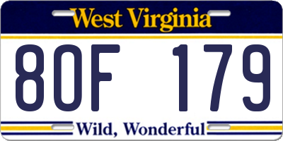 WV license plate 8OF179