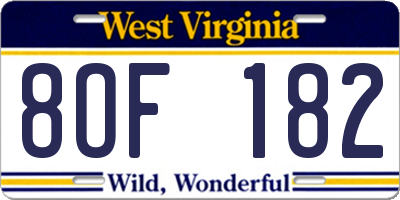 WV license plate 8OF182