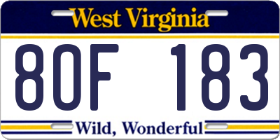 WV license plate 8OF183