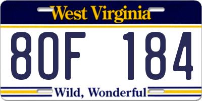 WV license plate 8OF184