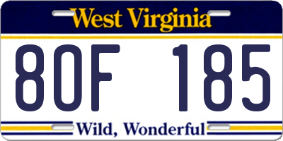 WV license plate 8OF185