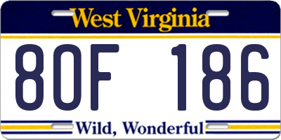 WV license plate 8OF186