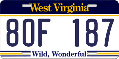 WV license plate 8OF187