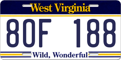 WV license plate 8OF188