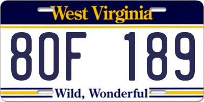 WV license plate 8OF189