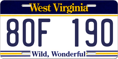 WV license plate 8OF190
