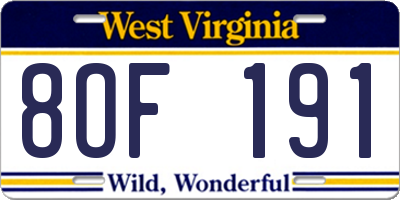 WV license plate 8OF191