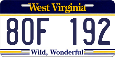 WV license plate 8OF192