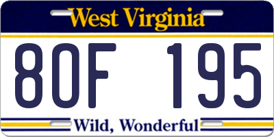 WV license plate 8OF195