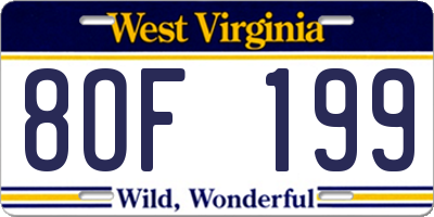 WV license plate 8OF199