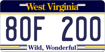 WV license plate 8OF200
