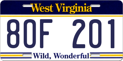 WV license plate 8OF201
