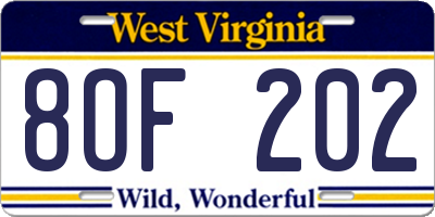 WV license plate 8OF202