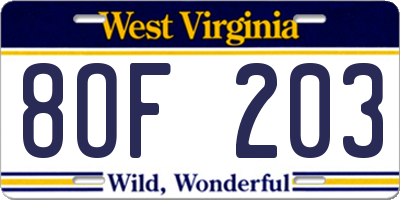 WV license plate 8OF203