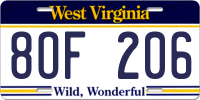 WV license plate 8OF206