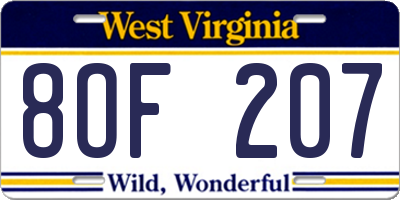 WV license plate 8OF207