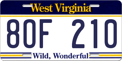 WV license plate 8OF210