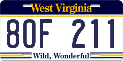 WV license plate 8OF211