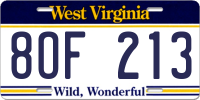 WV license plate 8OF213