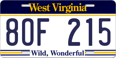 WV license plate 8OF215
