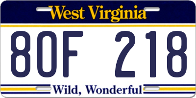 WV license plate 8OF218