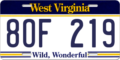 WV license plate 8OF219
