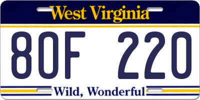 WV license plate 8OF220