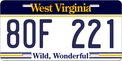 WV license plate 8OF221