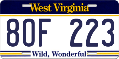 WV license plate 8OF223