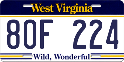 WV license plate 8OF224