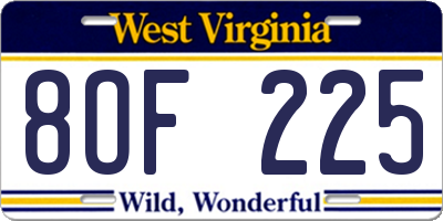 WV license plate 8OF225