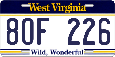 WV license plate 8OF226
