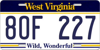 WV license plate 8OF227