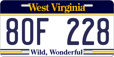 WV license plate 8OF228