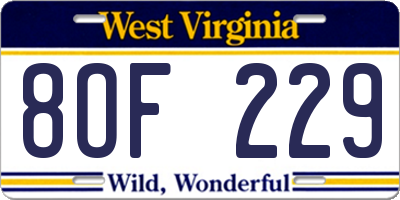 WV license plate 8OF229