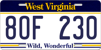 WV license plate 8OF230